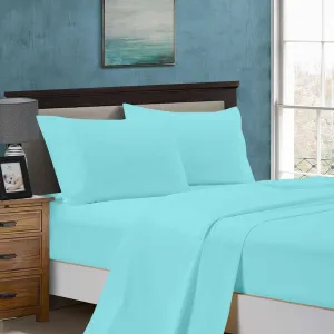 1000TC Single Size Bed Soft Flat & Fitted Sheet Set Aqua