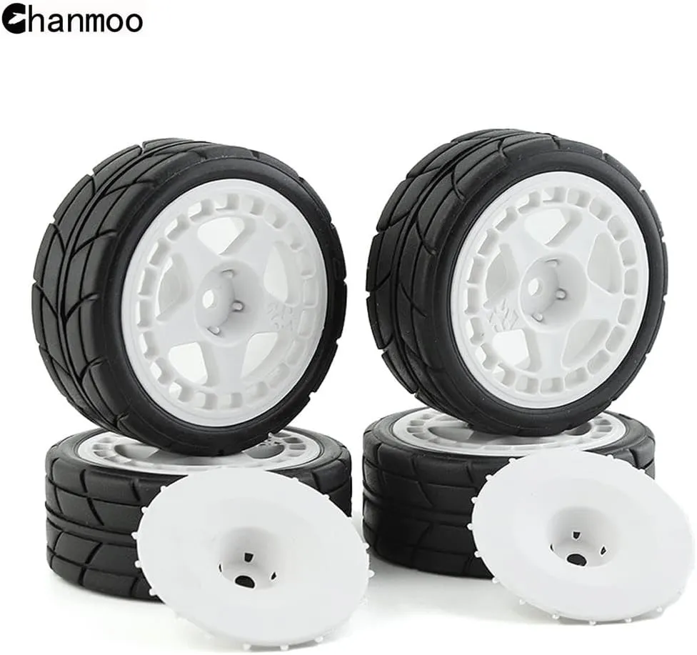 1/10 RC Racing Rally Tires 12mm Hex Wheels Rims and Rubber On Road Tyres for 1/10 RC On-Road Car HPI KYOSHO Tamiya XV01 XV02 TA06 TT01 TT02 PTG2 144001 A959 RC Rally Drift Car 4PCS (Black A)
