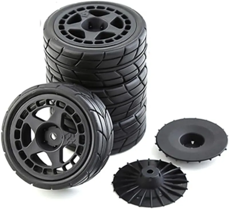 1/10 RC Racing Rally Tires 12mm Hex Wheels Rims and Rubber On Road Tyres for 1/10 RC On-Road Car HPI KYOSHO Tamiya XV01 XV02 TA06 TT01 TT02 PTG2 144001 A959 RC Rally Drift Car 4PCS (Black A)