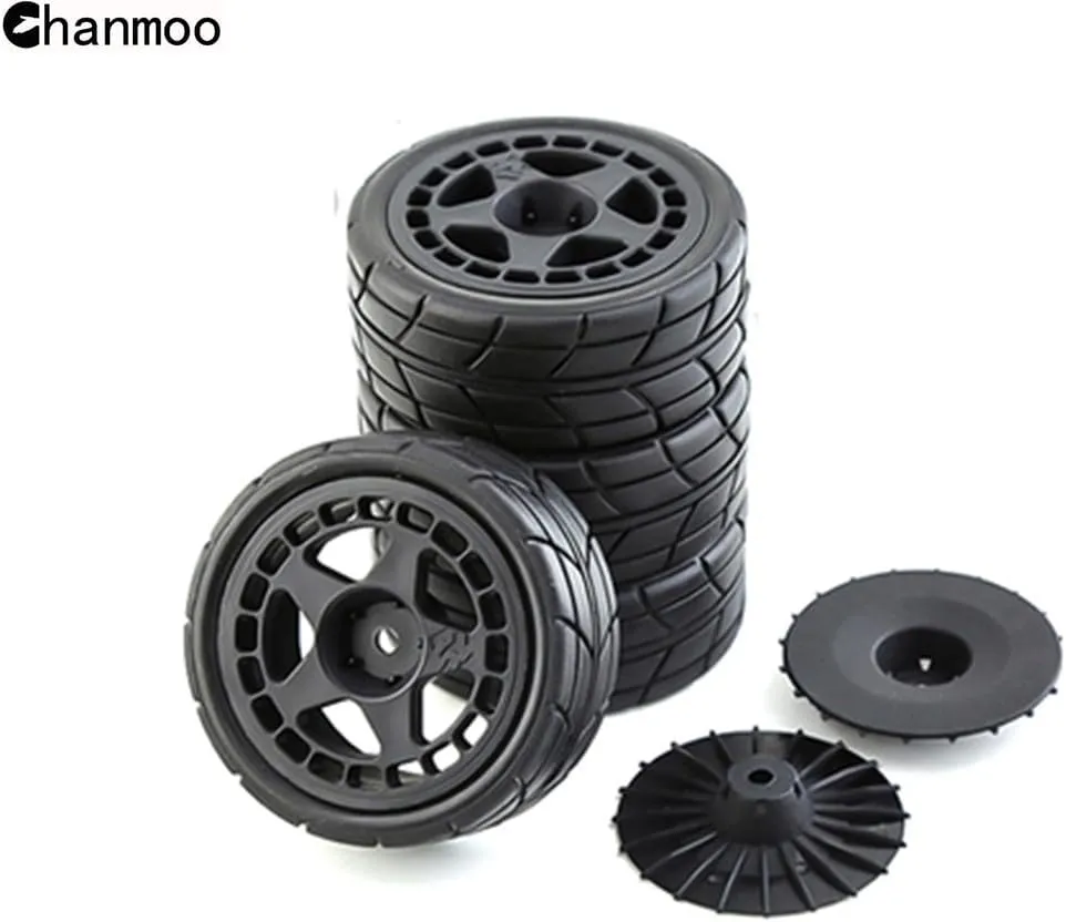 1/10 RC Racing Rally Tires 12mm Hex Wheels Rims and Rubber On Road Tyres for 1/10 RC On-Road Car HPI KYOSHO Tamiya XV01 XV02 TA06 TT01 TT02 PTG2 144001 A959 RC Rally Drift Car 4PCS (Black A)