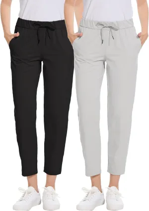 2 Pack Women's Pants with Deep Pockets Stretch Soft Sweatpants for Casual Athletic Lounge Work Golf Travel