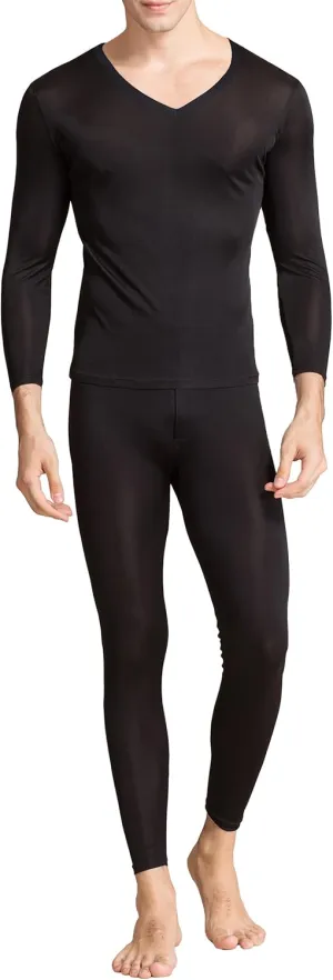 2Pcs Mens Pure Silk Winter Thermal Set Soft Underwear Base Longsleeve Johns Set Crew V Neck Silk Shirt Pants