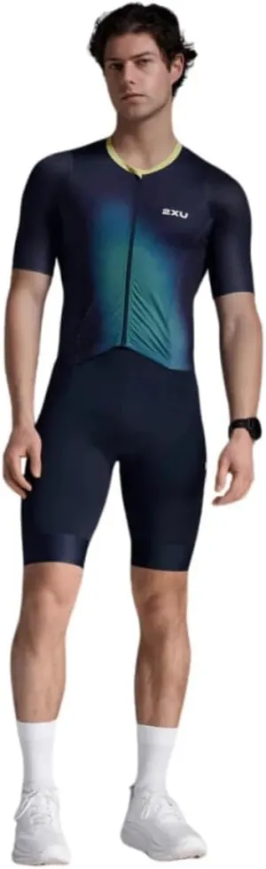 2XU Men's Aero Hex Sleeved Tri Suit (US, Alpha, Large, Regular, Regular, Standard, Midnight/Cool Matcha)