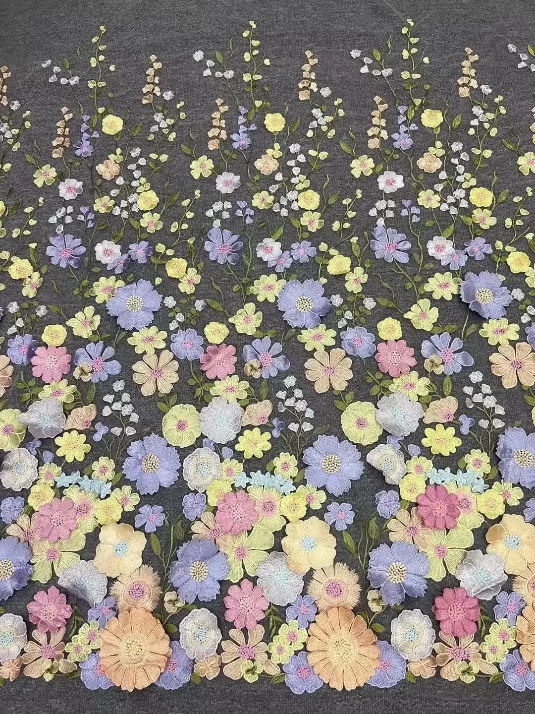 3D Flowers Embroidery Lace Fabric, 59 Inch Wide Soft Tulle Mesh Embroidered Lace Trim for Wedding Dresses Curtain Table Cloth DIY Craft Embellishments (1 Yard,White)