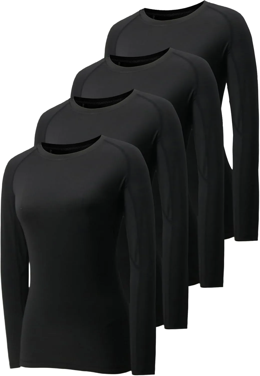 4 Pack Long Sleeve Compression Shirts for Women Workout Athletic Baselayer Yoga Softball T-Shirts Cool Running Tops