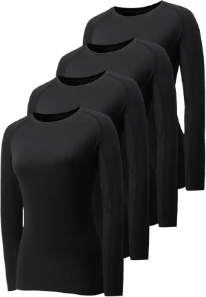 4 Pack Long Sleeve Compression Shirts for Women Workout Athletic Baselayer Yoga Softball T-Shirts Cool Running Tops