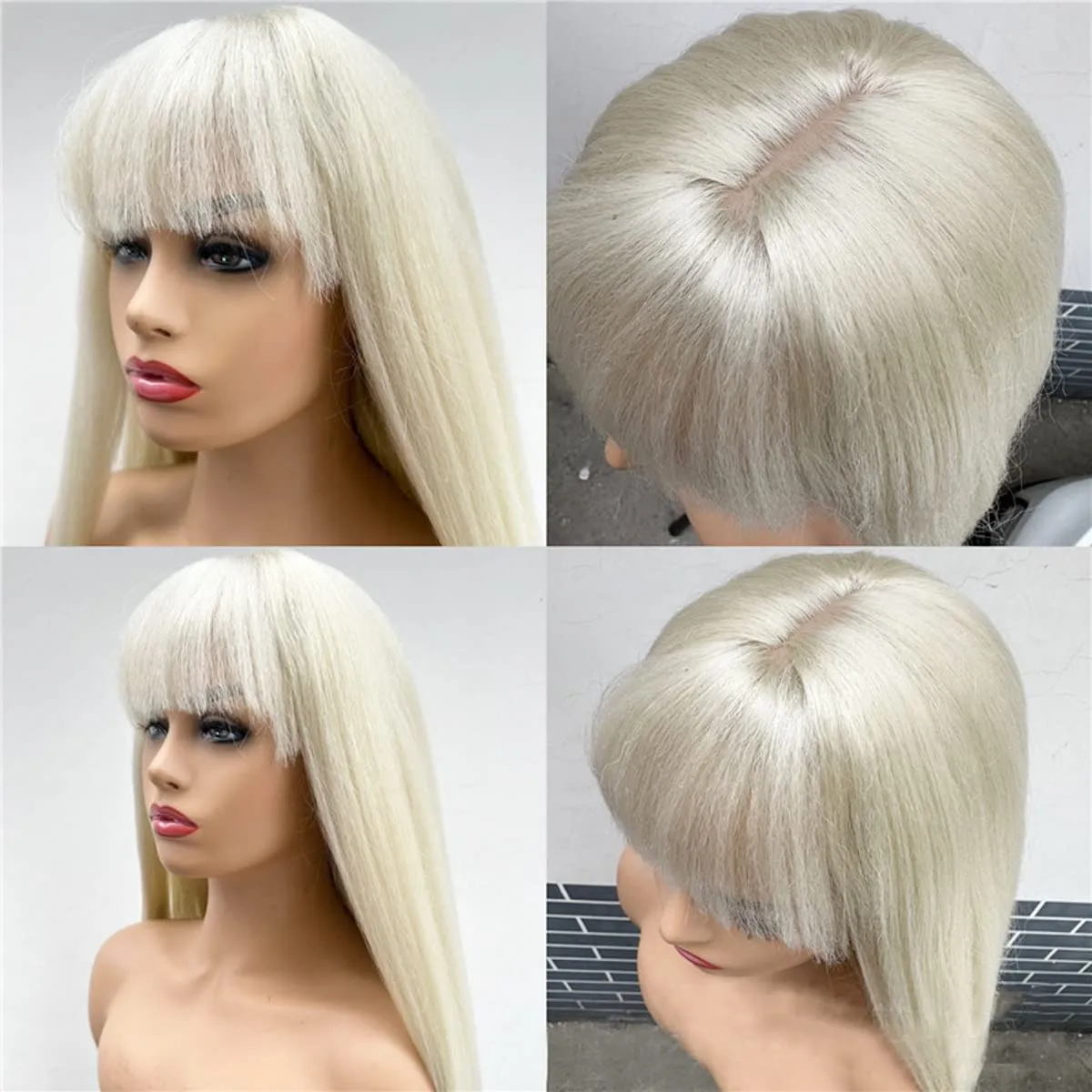 48 Inches Surper Long Straight Wig for Women Flat Bangs Soft Yaki Kinky Wigs for Daily Party Halloween Christmas Cosplay Wig Synthetic Hair Cold Blonde 120CM