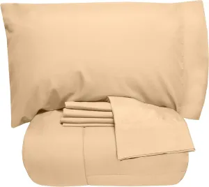 5 Piece Twin XL Comforter Set All Season Soft Down Alternative Blanket & Luxurious Cotton Fits Mattress Up to 18" Deep Pocket Bed 4 Piece Sheet Set Camel