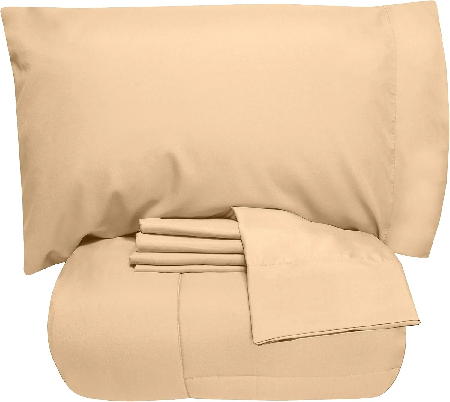 5 Piece Twin XL Comforter Set All Season Soft Down Alternative Blanket & Luxurious Cotton Fits Mattress Up to 18" Deep Pocket Bed 4 Piece Sheet Set Camel