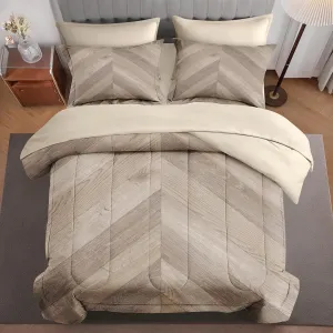 7 Pcs Comforter Set Queen Size, Wooden Board Wood Bed in a Bag with Flat and Fitted Sheet for Kids and Adults, Vintage Brown Planks Bedding Set with 2 Pillowcases & 2 Shams