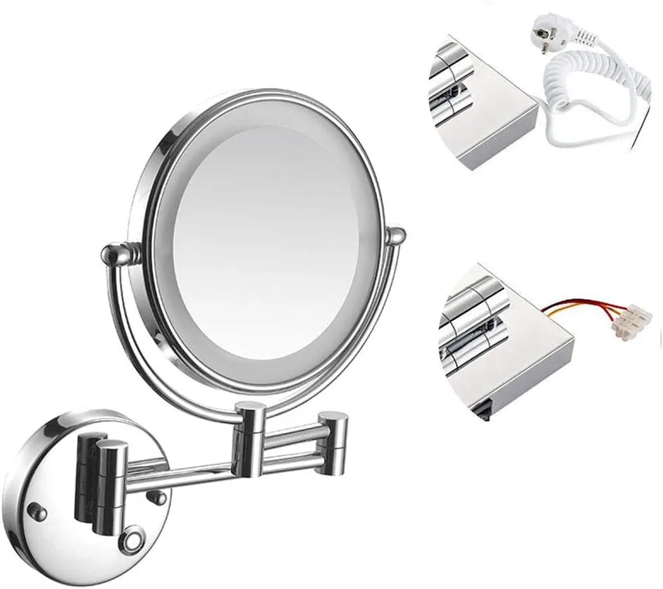 8-Inch Wall Mounted Makeup Mirror with Magnification, Two-Sided Extendable, 360 Degree Swivel, Extendable Arm, Round(Bright Silver,10x)