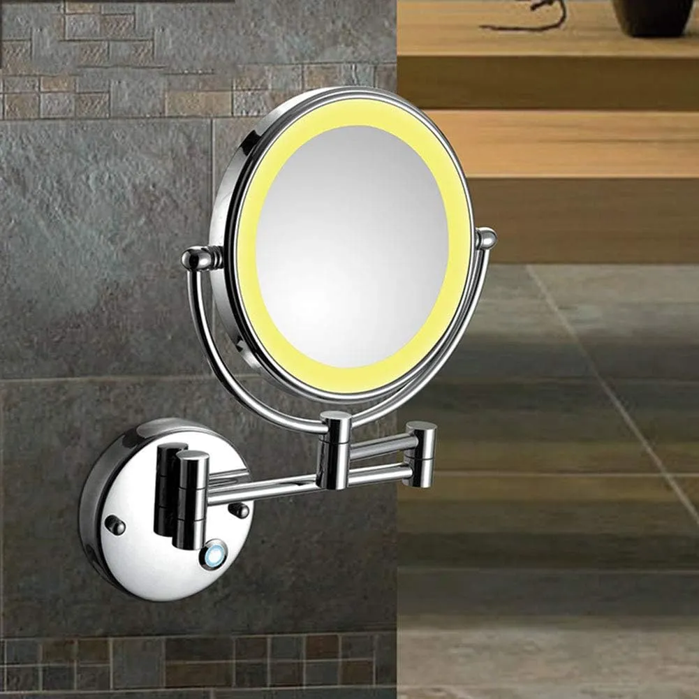 8-Inch Wall Mounted Makeup Mirror with Magnification, Two-Sided Extendable, 360 Degree Swivel, Extendable Arm, Round(Bright Silver,10x)