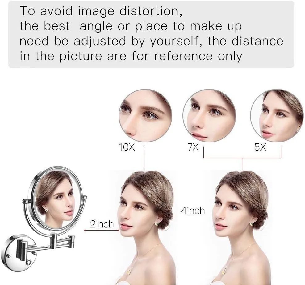 8-Inch Wall Mounted Makeup Mirror with Magnification, Two-Sided Extendable, 360 Degree Swivel, Extendable Arm, Round(Bright Silver,10x)