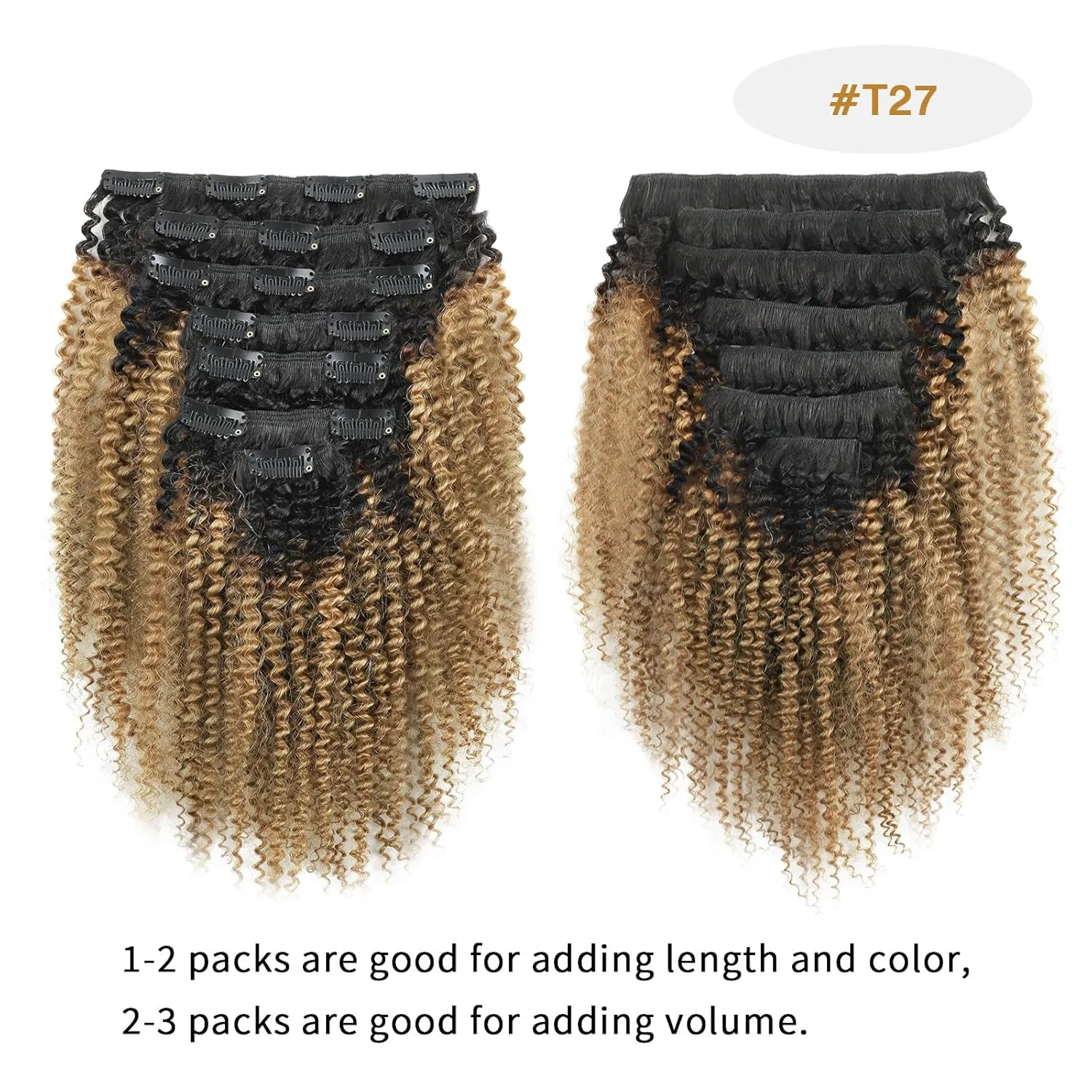 ABH AMAZINGBEAUTY HAIR 4A 4B Curly Clip in Hair Extensions Human Hair Afro Curly Clip ins for Black Women 120g 7 Pieces With 17 Clips, Rooted Black to Blonde 12 Inch