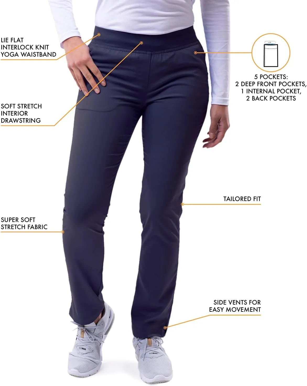 Adar Pro Scrubs for Women - Skinny Leg Yoga Scrub Pants