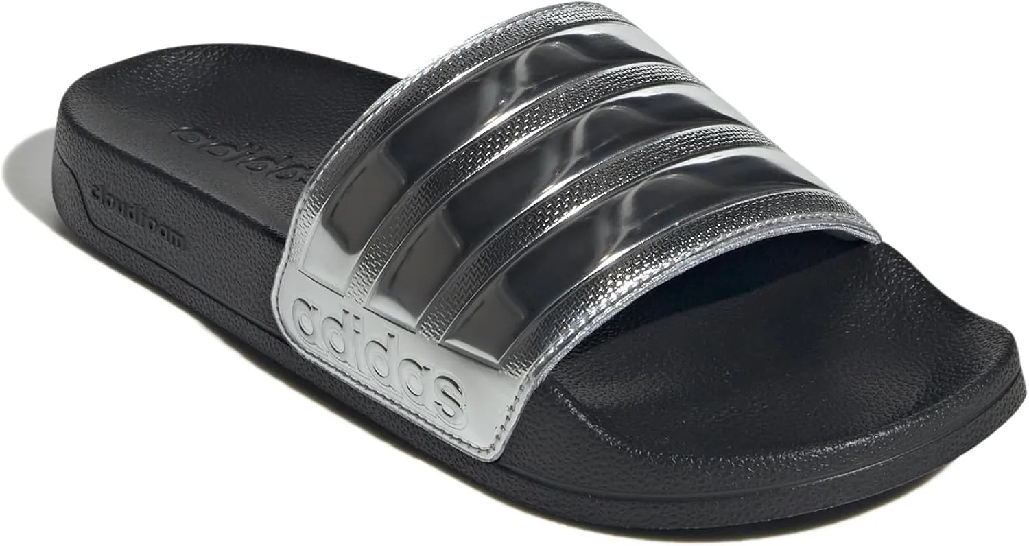 adidas Unisex Adilette Shower Slide Sandal, Black/Silver Metallic/Silver Metallic, 7 US Men