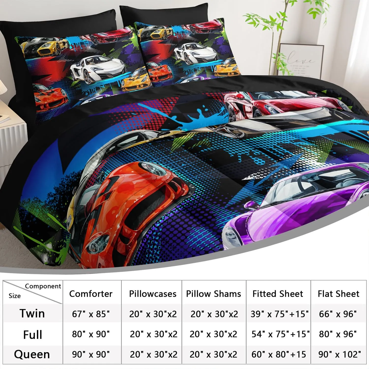 AILONEN 7-Piece Racing Car Comforter Sets Full Size,Extreme Sports Bedding Set Bed in a Bag for Kids Boys Teens,Cool Speed Race Comforter & Fitted Sheet with Flat Sheet & 2 Pillowcases,2 Pillow Shams