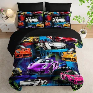 AILONEN 7-Piece Racing Car Comforter Sets Full Size,Extreme Sports Bedding Set Bed in a Bag for Kids Boys Teens,Cool Speed Race Comforter & Fitted Sheet with Flat Sheet & 2 Pillowcases,2 Pillow Shams