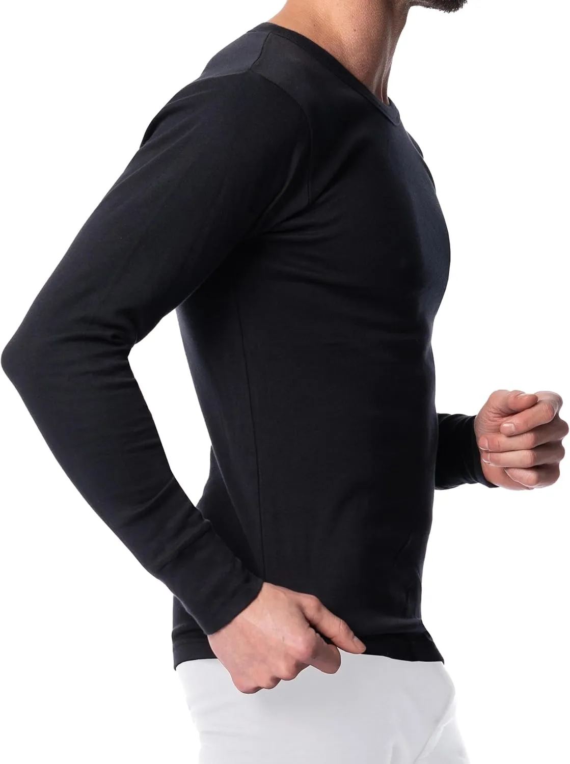 AMERICAN HEAVEN Mens' Baselayer Long Sleeve Top | 100% Cotton Crew Neck Shirt | Fleece Brush Flat Knit | 3 Pack