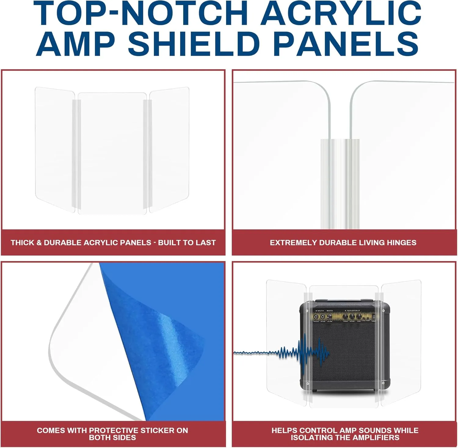 Amp Shield, Amp Acrylic Shield, Guitar Amp Shield, Clear Acrylic Panel Amp Shield with Plastic Hinges