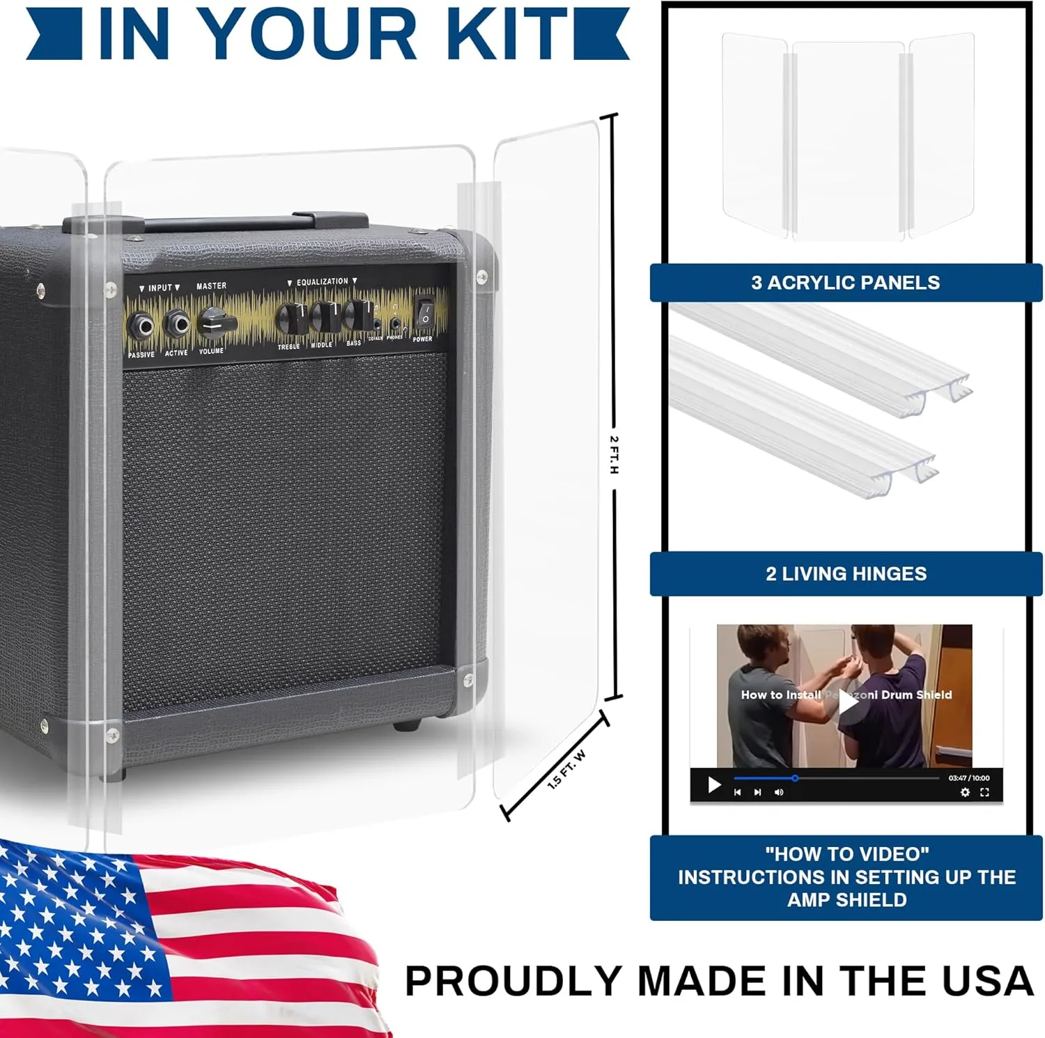 Amp Shield, Amp Acrylic Shield, Guitar Amp Shield, Clear Acrylic Panel Amp Shield with Plastic Hinges