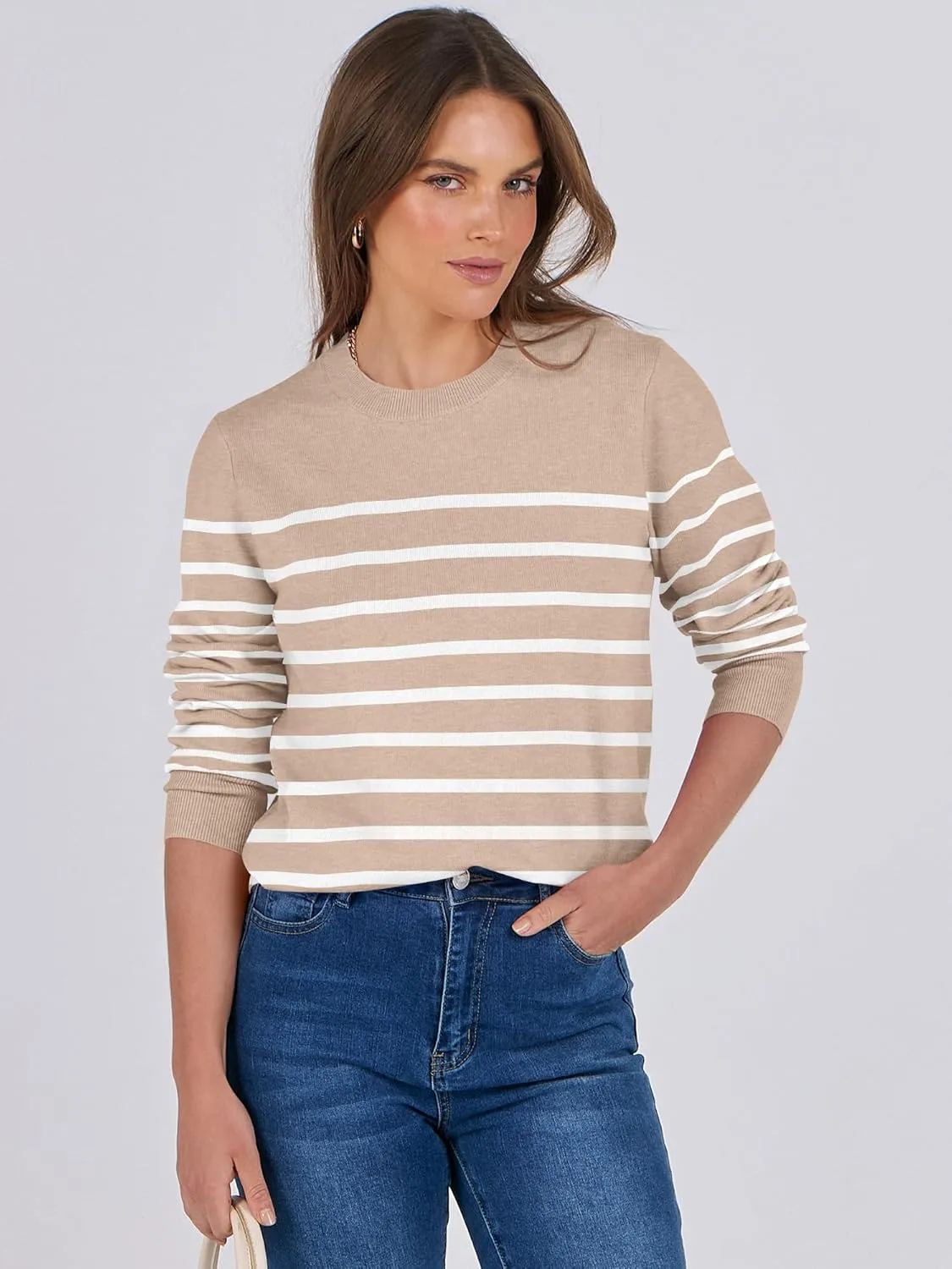 ANRABESS Women's Long Sleeve Crewneck Classic 2025 Fall Soft Loose Fit Basic Pullover Sweaters Top