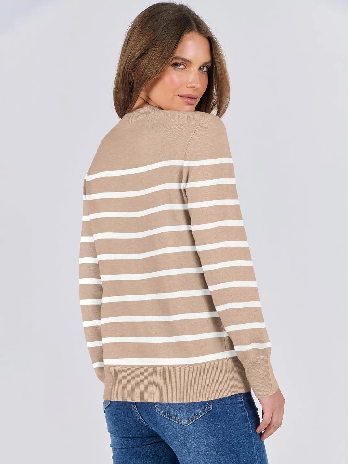 ANRABESS Women's Long Sleeve Crewneck Classic 2025 Fall Soft Loose Fit Basic Pullover Sweaters Top