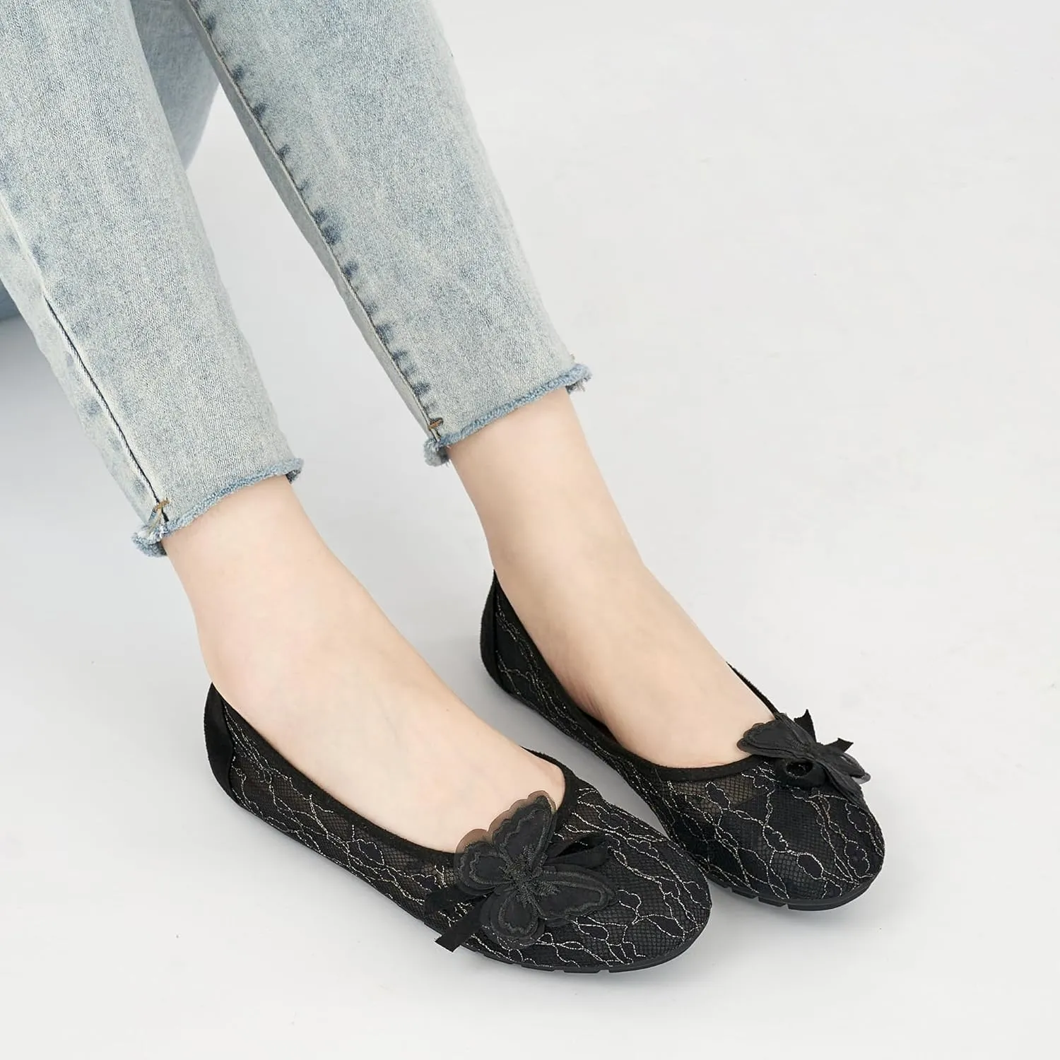 Aomigoct Ballet Flats Shoes for Women: Dress Comfortable Lace Womens Flats - Soft Casual Wedding Work Shoe