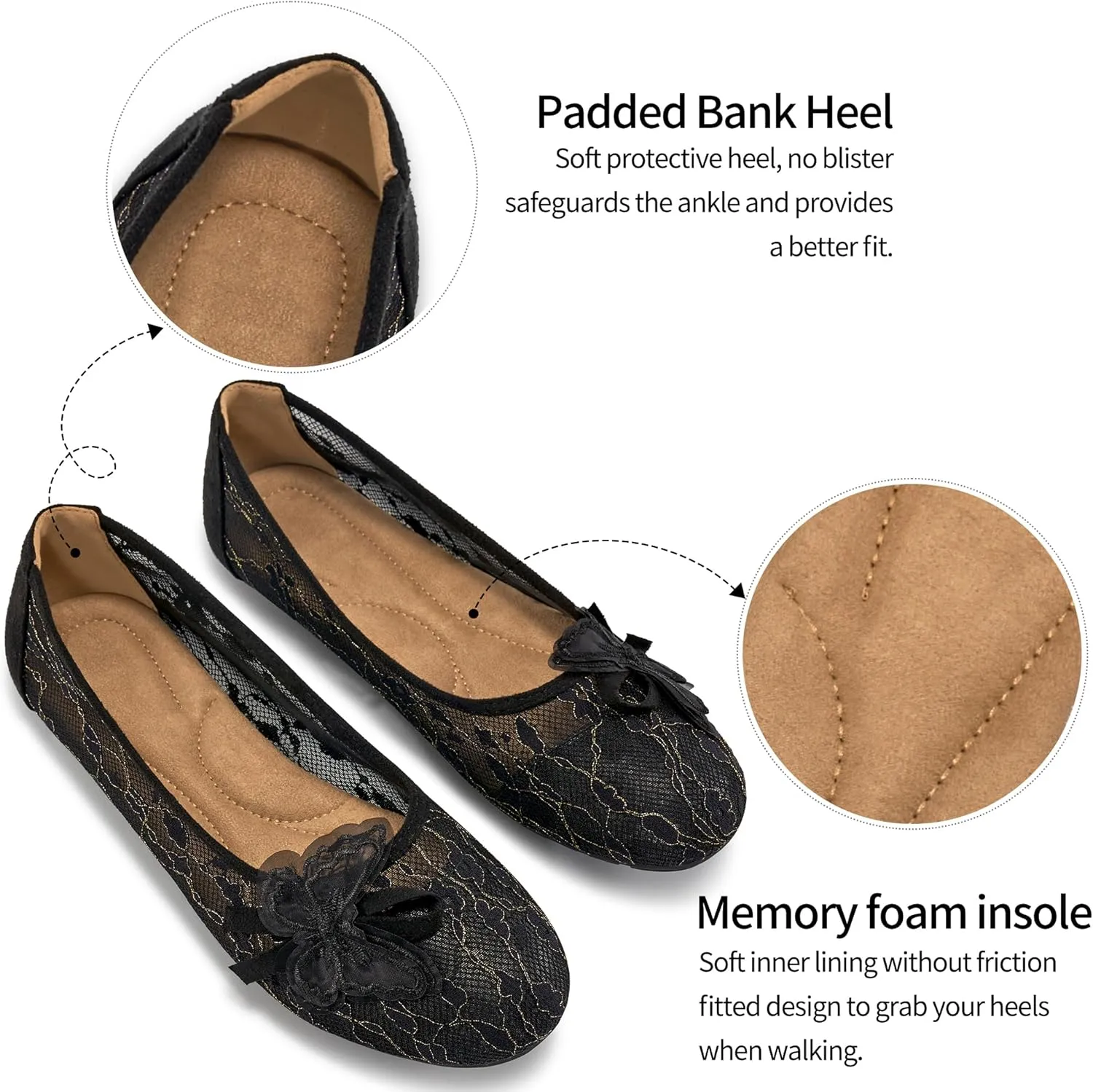 Aomigoct Ballet Flats Shoes for Women: Dress Comfortable Lace Womens Flats - Soft Casual Wedding Work Shoe