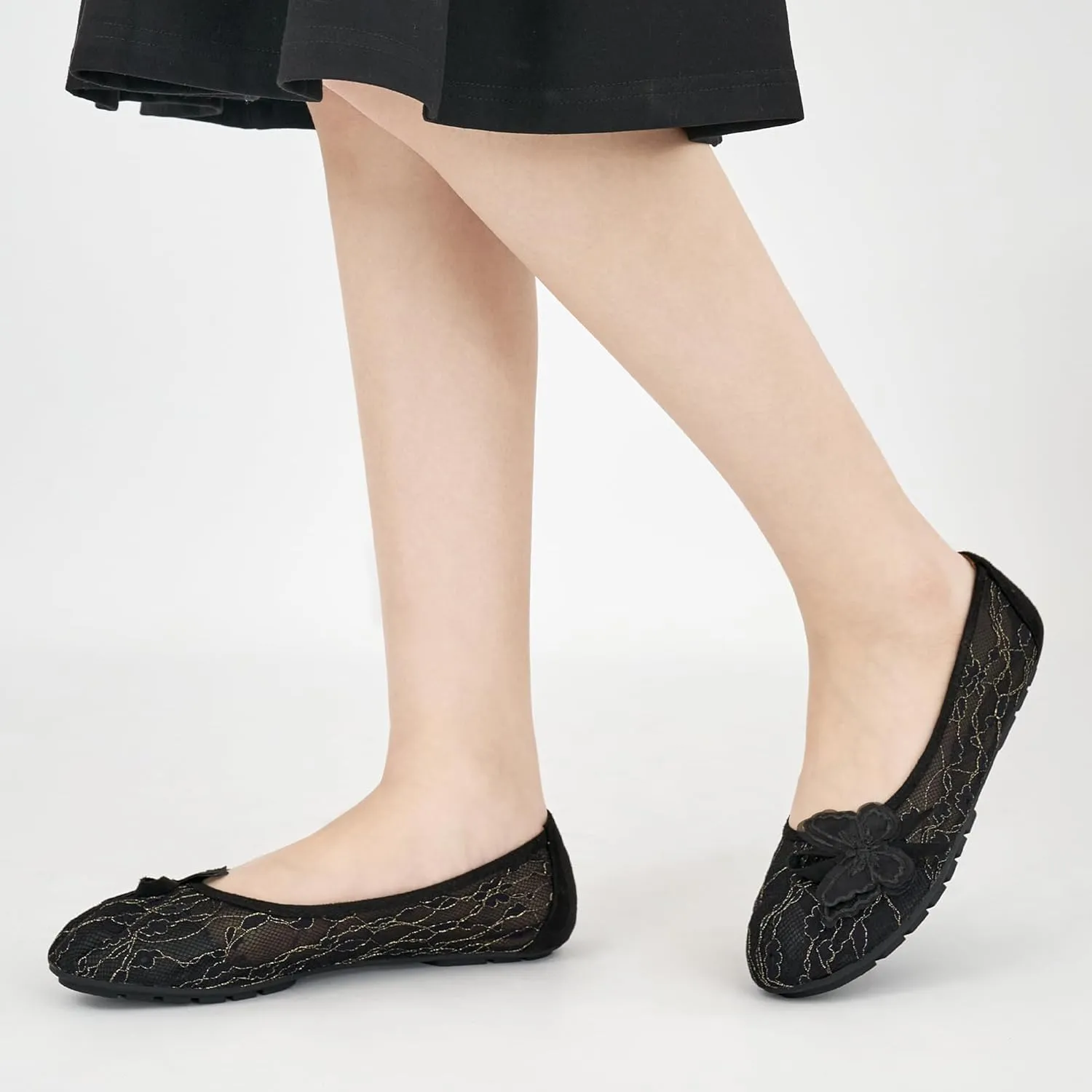 Aomigoct Ballet Flats Shoes for Women: Dress Comfortable Lace Womens Flats - Soft Casual Wedding Work Shoe