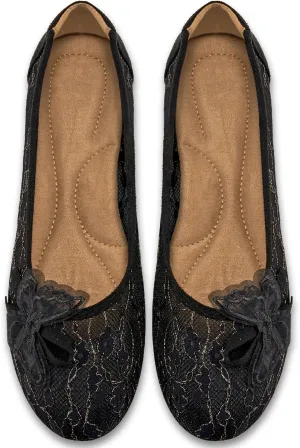 Aomigoct Ballet Flats Shoes for Women: Dress Comfortable Lace Womens Flats - Soft Casual Wedding Work Shoe