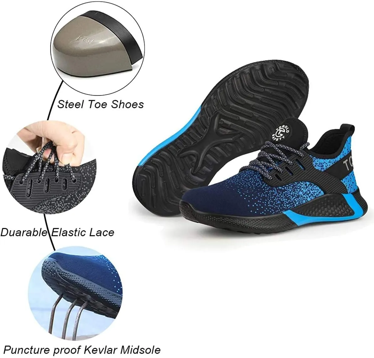 AONEGOLD Safety Shoes for Men Steel Toe Sneaker Work Shoes Lightweight Breathable Industrial Construction Puncture Proof Shoes