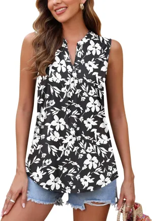 AUSELILY Womens 2025 Summer Tank Tops Causal Ladies V Neck Sleeveless Loose Pleated Shirts Blouse