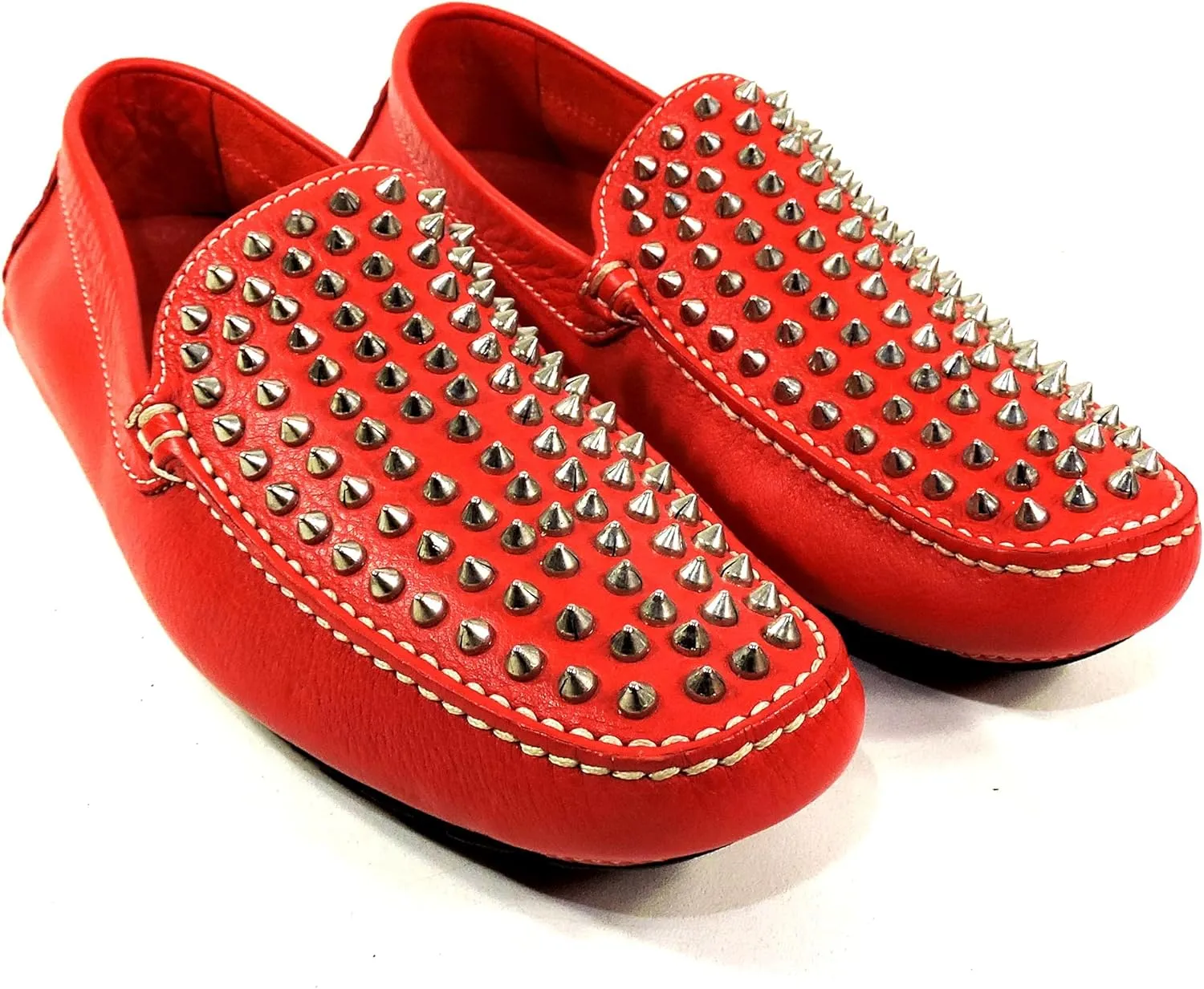 Baldinini Men's Studded Leather Moccasins, Red, Comfort Driving Loafers