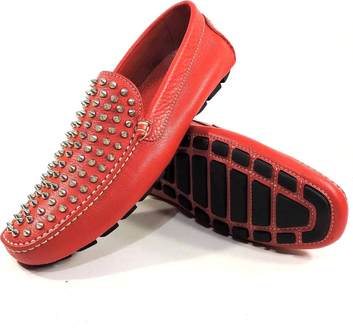 Baldinini Men's Studded Leather Moccasins, Red, Comfort Driving Loafers