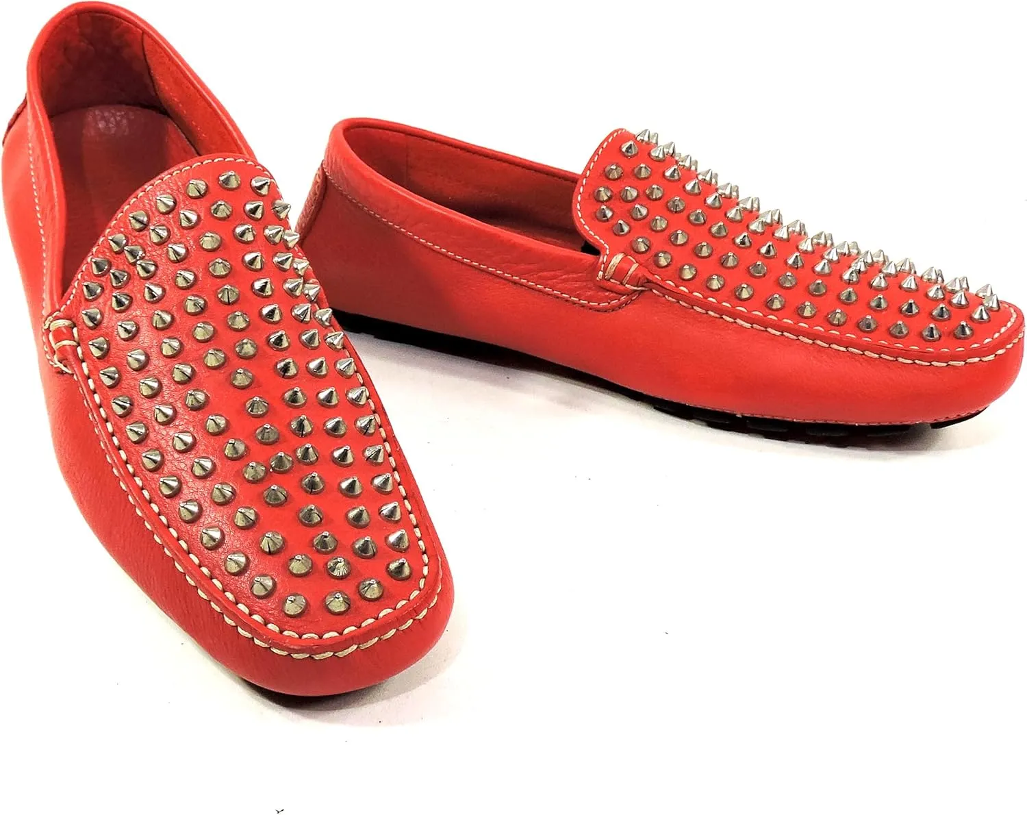 Baldinini Men's Studded Leather Moccasins, Red, Comfort Driving Loafers