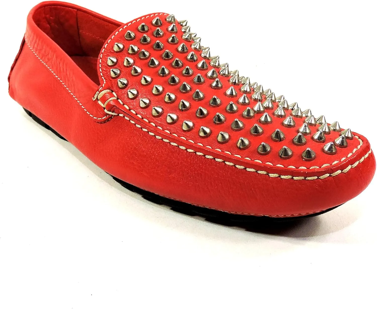 Baldinini Men's Studded Leather Moccasins, Red, Comfort Driving Loafers