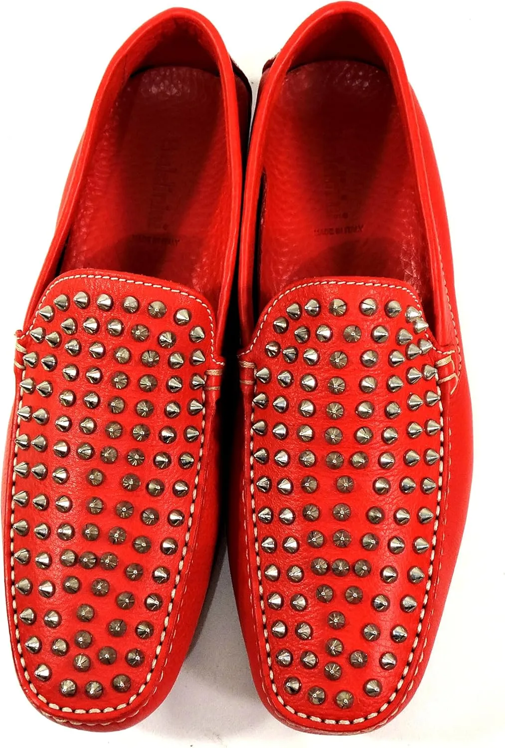 Baldinini Men's Studded Leather Moccasins, Red, Comfort Driving Loafers