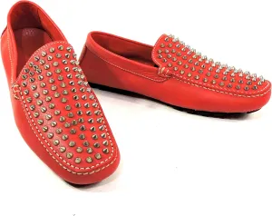 Baldinini Men's Studded Leather Moccasins, Red, Comfort Driving Loafers