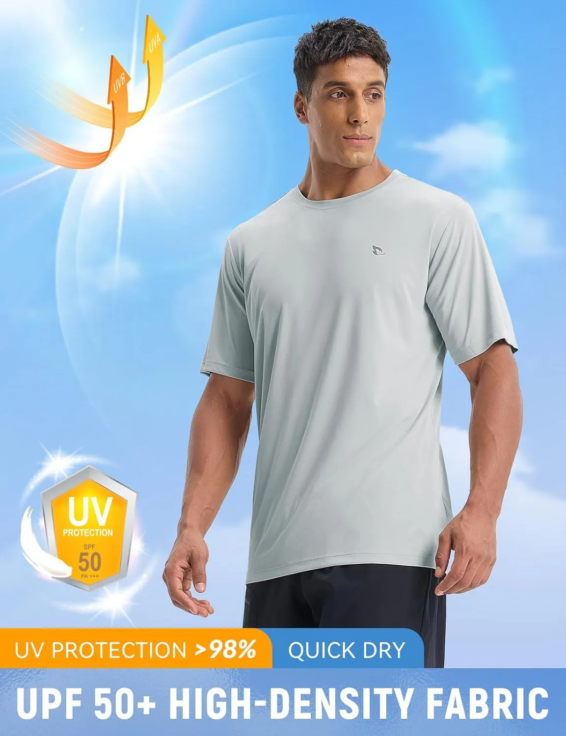 baleaf Men's UPF 50  Sun Protection Shirts UV SPF Short Sleeve T-Shirts Rash Guard Quick Dry Lightweight Hiking Athletic