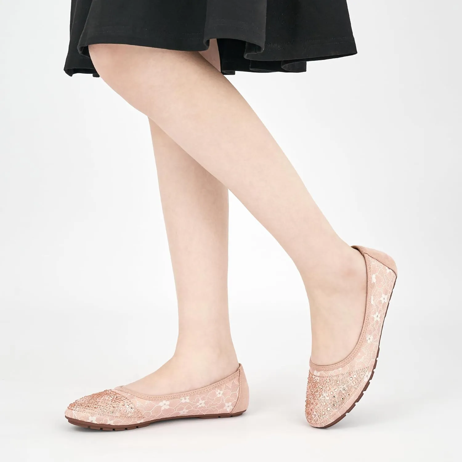 Ballet Flats for Women Dressy : Comfortable Dress Rhinestone Lace Wedding Flat - Ladies Slip On Walking Office Shoes