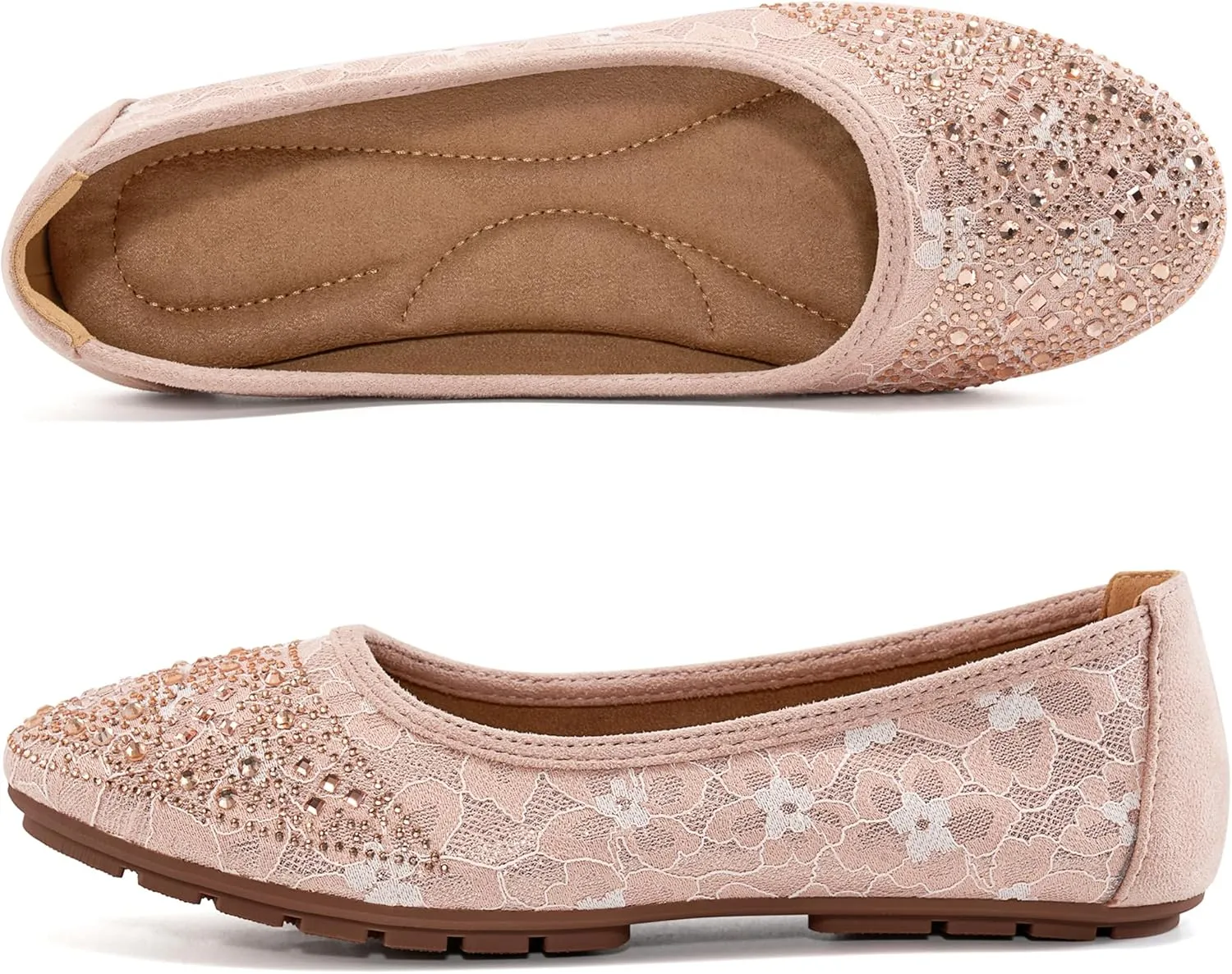 Ballet Flats for Women Dressy : Comfortable Dress Rhinestone Lace Wedding Flat - Ladies Slip On Walking Office Shoes