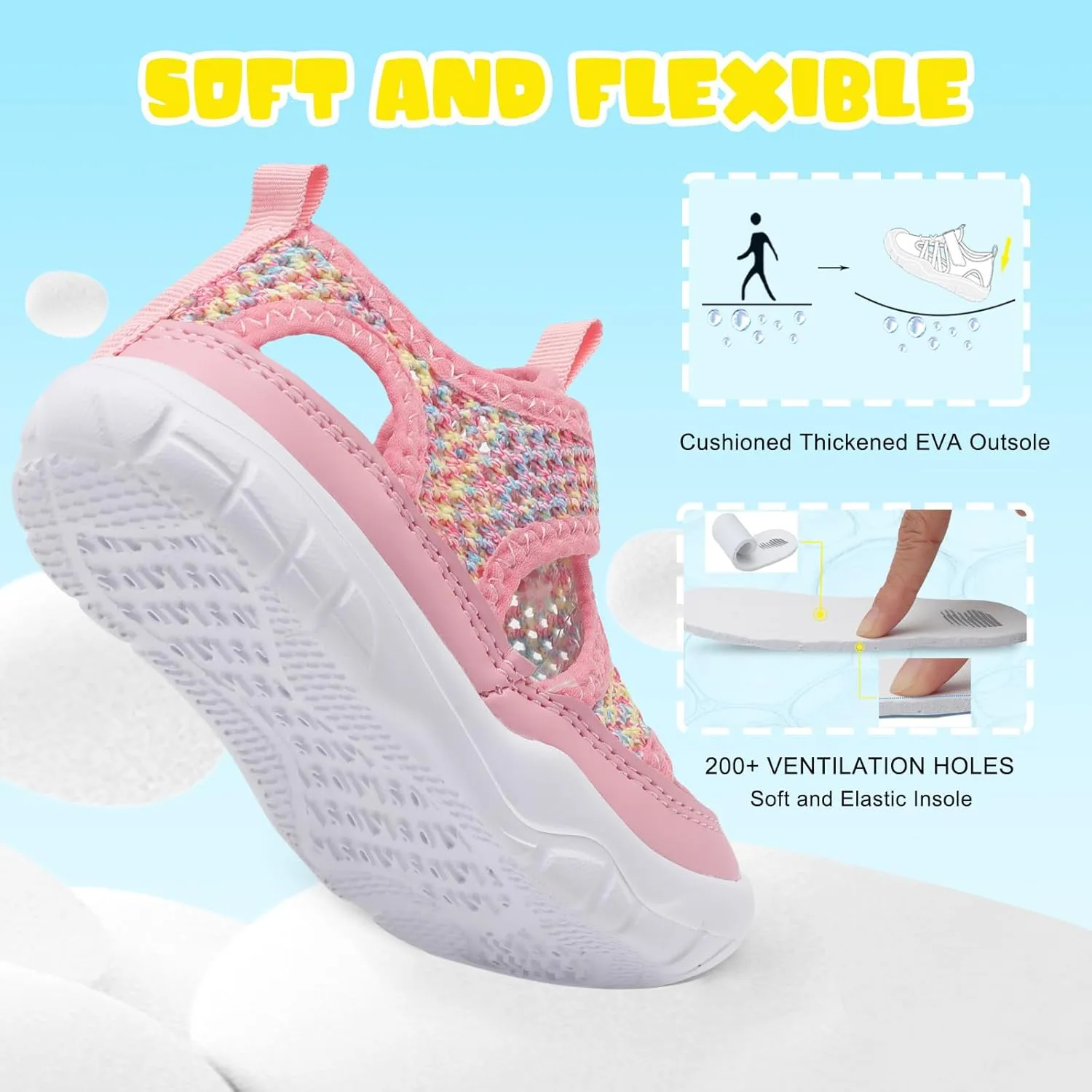 BARERUN Kids Water Shoes Boys Girls Barefoot Aqua Socks for Swim Surf Pool Beach Sport Lightweight Breathable Sandal Athletic Slip-On Sneaker for Toddler Outdoor Indoor
