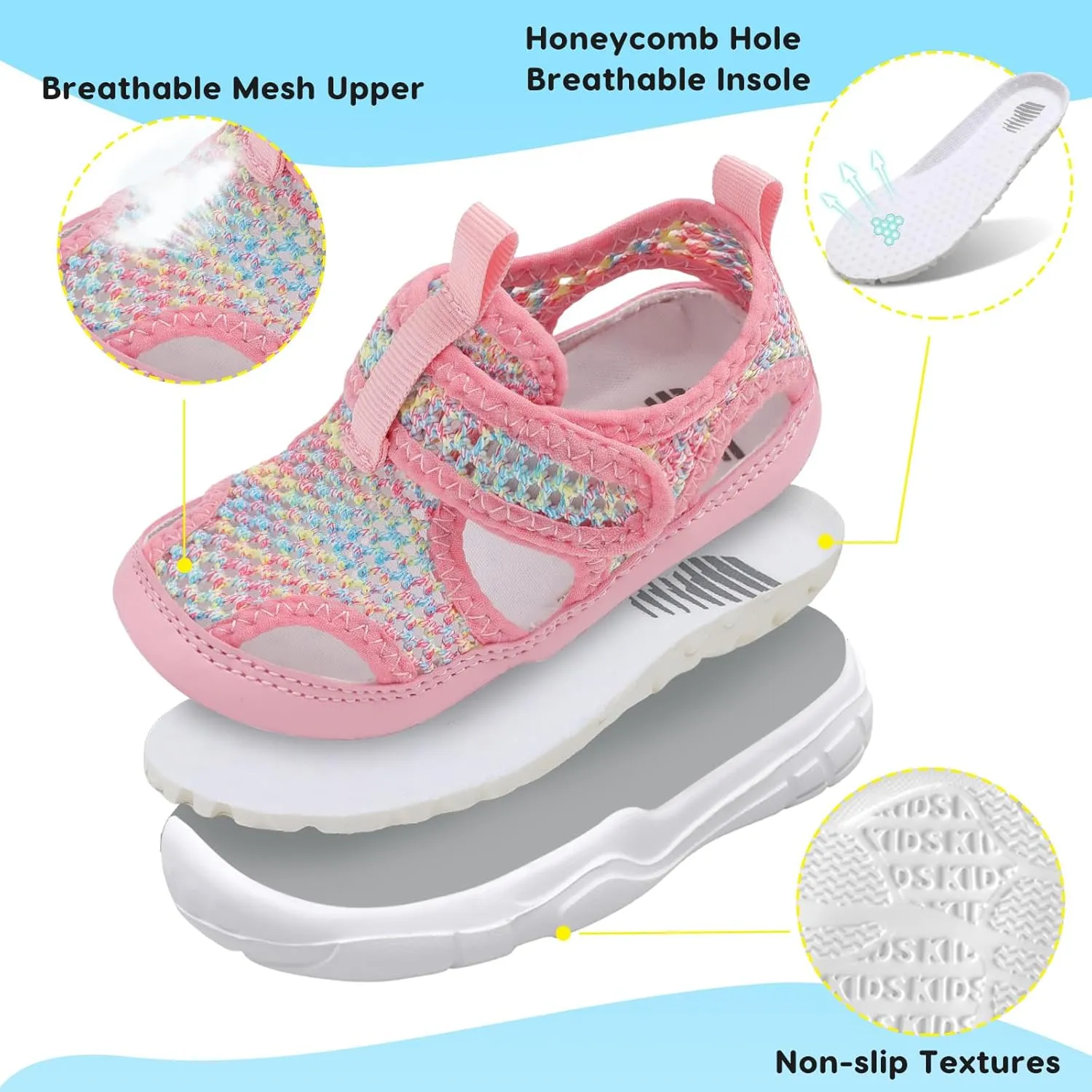 BARERUN Kids Water Shoes Boys Girls Barefoot Aqua Socks for Swim Surf Pool Beach Sport Lightweight Breathable Sandal Athletic Slip-On Sneaker for Toddler Outdoor Indoor