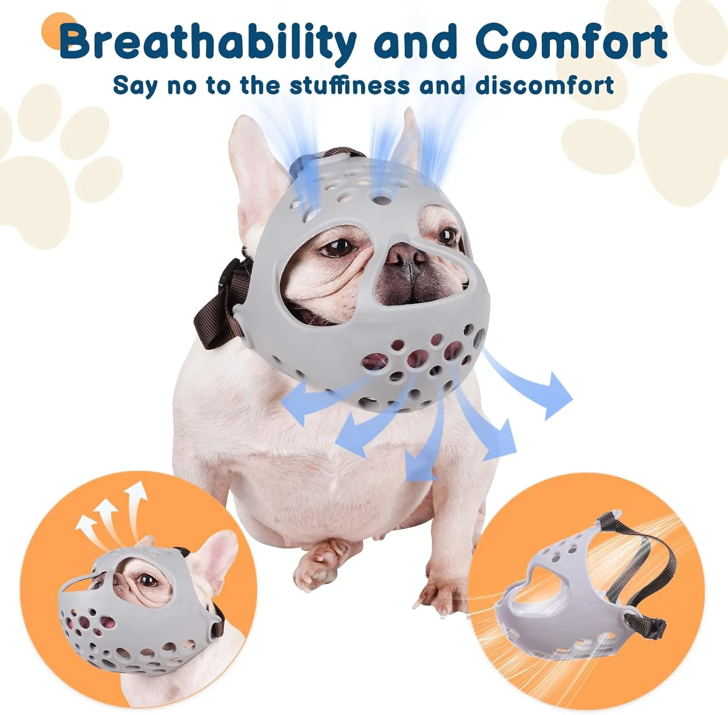BARKLESS Dog Muzzle for Short Snout, Soft Frenchie Muzzle for Biting, Chewing, Licking for French Bulldogs Boston Terriers, Ideal for Flat-Faced Aggressive Dogs Grooming Walking, Allows Drinking