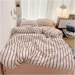 Bed Sheets Set, Colorful Striped Printing Duvet Cover and Sheet 4 pcs Bedding Set Adult Single Double Queen Sheet Set(B,Twin 4pcs 150x200cm)