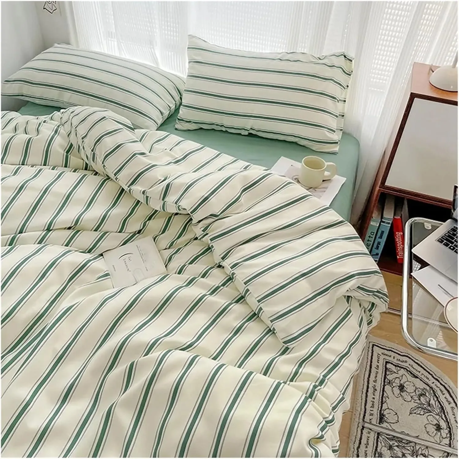 Bed Sheets Set, Colorful Striped Printing Duvet Cover and Sheet 4 pcs Bedding Set Adult Single Double Queen Sheet Set(B,Twin 4pcs 150x200cm)