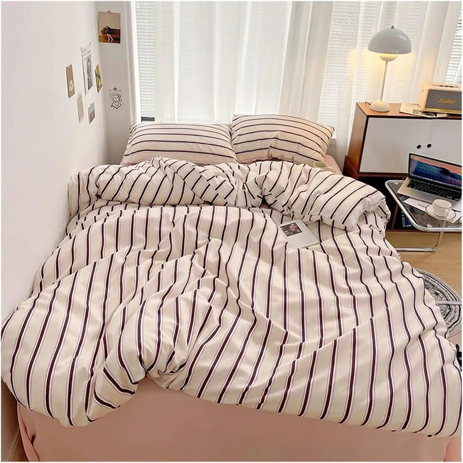 Bed Sheets Set, Colorful Striped Printing Duvet Cover and Sheet 4 pcs Bedding Set Adult Single Double Queen Sheet Set(B,Twin 4pcs 150x200cm)