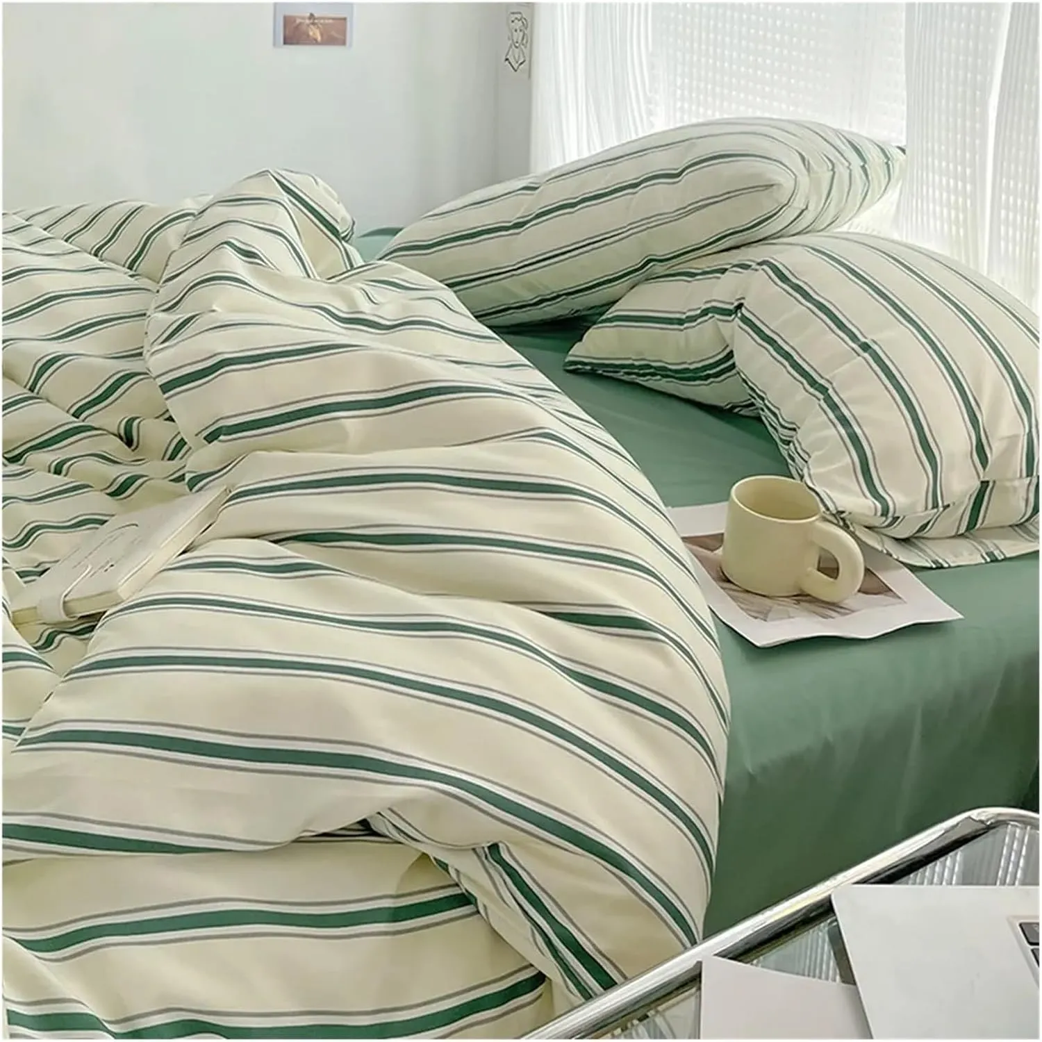Bed Sheets Set, Colorful Striped Printing Duvet Cover and Sheet 4 pcs Bedding Set Adult Single Double Queen Sheet Set(B,Twin 4pcs 150x200cm)