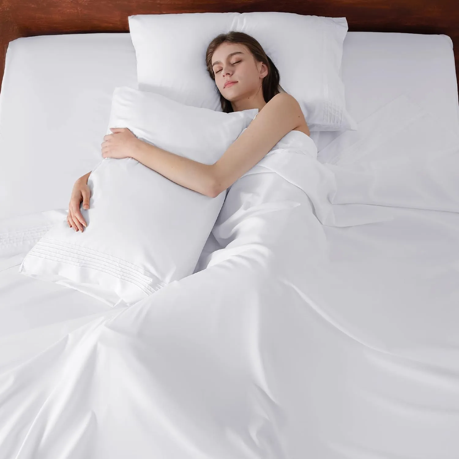 Bedsure Deep Pocket Queen Sheets Set - Fits Mattresses Up to 21 Inches Thick - 4 Piece GentleSoft Bed Sheets, Moisture Wicking, Soft & Cooling Bedsheet & Pillowcases, Easy & Secure Fit, White